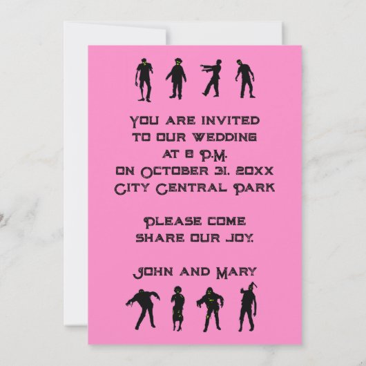 Halloween Zombie Faire-part de mariage rose pinkow (Dos)