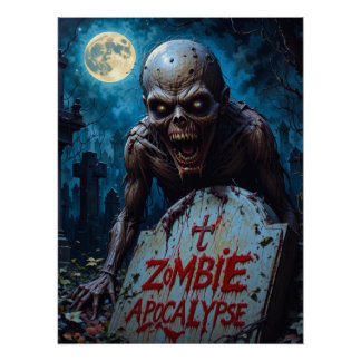 Halloween Zombie Ghoul Creepy Graveyard Fullmoon Perfect Poster