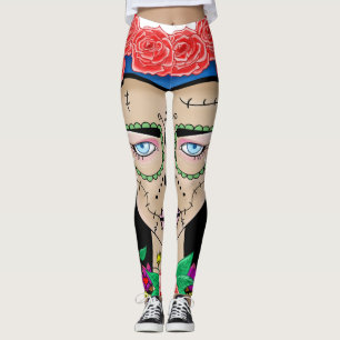 Halloween Zombie girl met een kroon op rozen Leggings