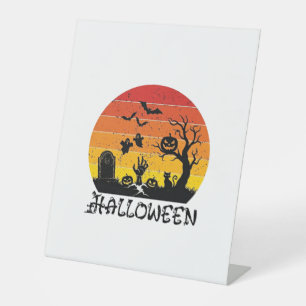 Halloween Zombie Hand Grafsteen Boom Zwart Kat Vle Reclamebord Met Voetstuk