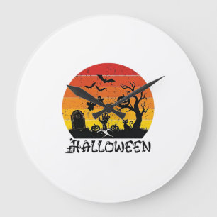 Halloween Zombie Hand Grafsteen Boom Zwarte Kat Vl Grote Klok