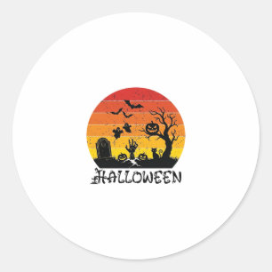 Halloween Zombie Hand Grafsteen Boom Zwarte Kat Vl Ronde Sticker