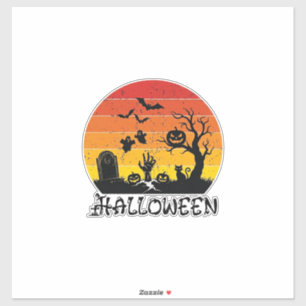 Halloween Zombie Hand Grafsteen Boom Zwarte Kat Vl Sticker