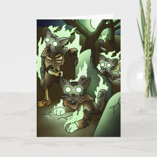 Halloween Zombiekatten Kaart (Voorkant)