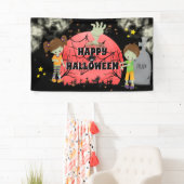 Halloween zombies graveyard red maanmonsters spandoek (Insitu)