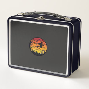 Halloween Zonsondergang Heks Silhouet Retro Cirkel