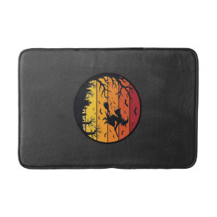 Halloween Zonsondergang Heks Silhouet Retro Cirkel Badmat