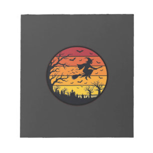 Halloween Zonsondergang Heks Silhouet Retro Cirkel Notitieblok
