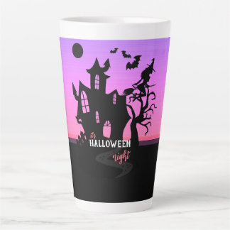 Halloween Zonsondergang Nacht Heks en Vleermuizen Latte Mok