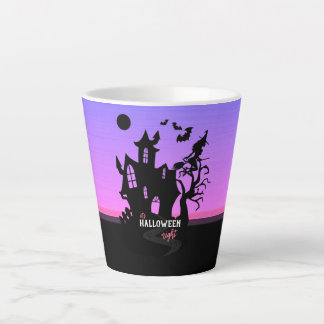 Halloween Zonsondergang Nacht Heks en Vleermuizen Latte Mok