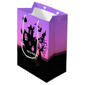 Halloween Zonsondergang Nacht Heks en Vleermuizen Medium Cadeauzakje