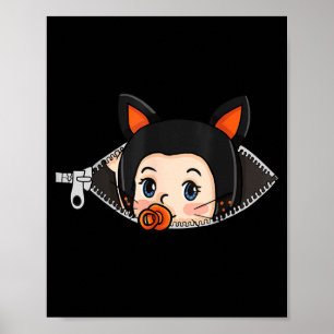 Halloween Zwangerschapsshirt - Zwarte Kattenoren B Poster