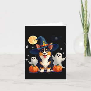 Halloween Zwart En Bruin Corgi Hond Heksen Tovenaa Kaart