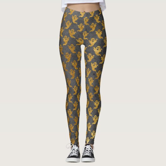 Halloween zwart en goud folie geesten kostuum leggings (Voorkant)