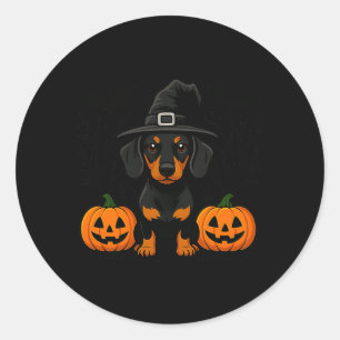 Halloween Zwart en Lichtbruin Dachshund Heks Spoke Ronde Sticker