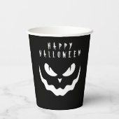 Halloween zwart en wit pompoen griezelig gezicht papieren bekers (Achterkant)