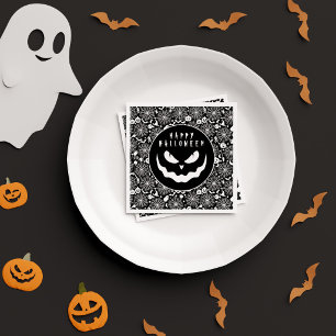 Halloween zwart en wit pompoen griezelig gezicht servet