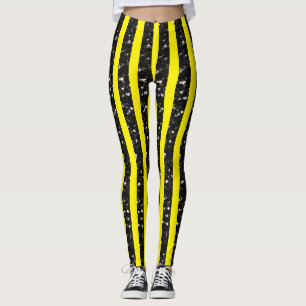 Halloween Zwart fonkelt strepen lijnen op geel Leggings