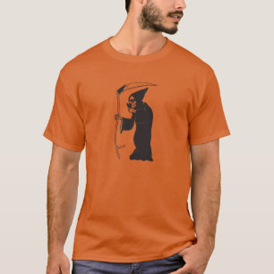 Halloween Zwart Grim Reaper Zwart Lijntekening T-shirt