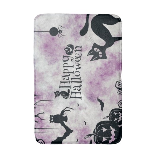 Halloween Zwart Kat Boze Pompoenen Enge Uilen Roze Badmat (Voorkant Verticaal)