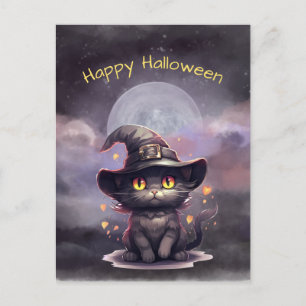 Halloween Zwart Kat Heks Pet Illustratie Feestdagenkaart