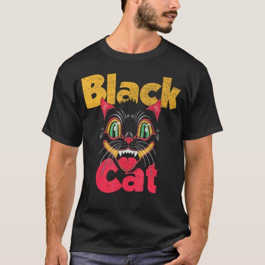 Halloween Zwart Kat Vuurwerk T-shirt (Voorkant)