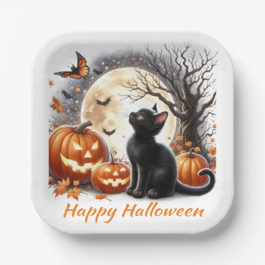 Halloween zwart kitten Kinder partij papier Bord (Voorkant)
