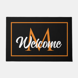 Halloween Zwart Oranje Familie Monogram Welkom Deurmat