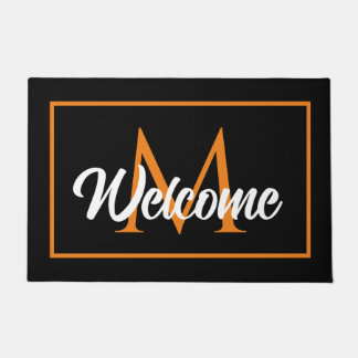 Halloween Zwart Oranje Familie Monogram Welkom Deurmat