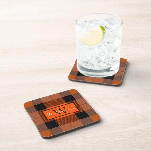 Halloween Zwart Oranje Plaid Bier Onderzetter