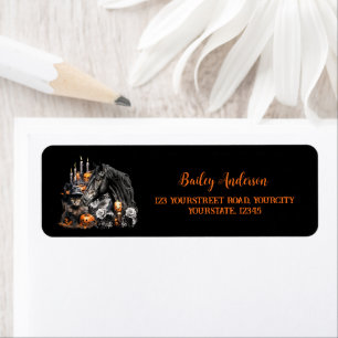Halloween zwart Paard zwart Kat spooky Etiket