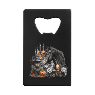 Halloween zwart Paard zwart Kat spooky Kredietkaart Flessenopener