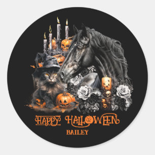 Halloween zwart Paard zwart Kat spooky Ronde Sticker