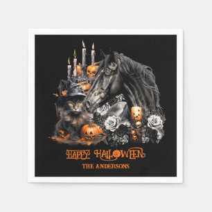 Halloween zwart Paard zwart Kat spooky Servet