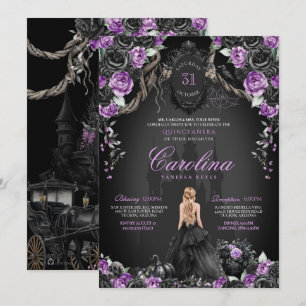Halloween Zwart Rozen Paarse Prinses Quinceanera Kaart