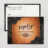 Halloween Zwart & Sinaasappel Gothic Beantwoorden Uitnodiging Briefkaart (Voorkant / Achterkant)