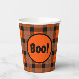 Halloween Zwart Sinaasappel Plaid Boo! Papieren Bekers