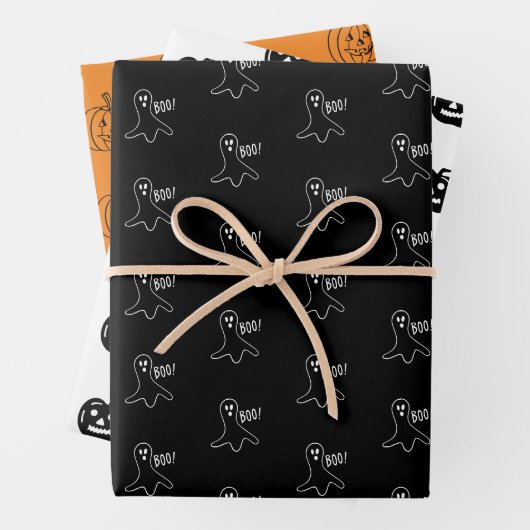Halloween zwart sinaasappel wit spookjack o lantaa inpakpapier vel (In situ)