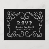 Halloween Zwart Wit Gothic Scroll RSVP MENU (Voorkant)