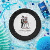 Halloween Zwart & Wit Rood Skeletten Matching Papieren Bordje (Feest)