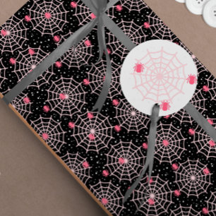 Halloween Zwart Wit & Roze Spooky Spider Web Cadeaupapier