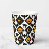 Halloween Zwart Wit Sinaasappel Harlekijnpatroon Papieren Bekers (Achterkant)