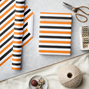 Halloween Zwart Wit Sinaasappel Strepen Patroon Gi Cadeaupapier