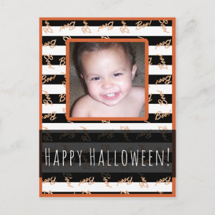 Halloween Zwart Wit Strepen Modern Boo Foto Briefkaart