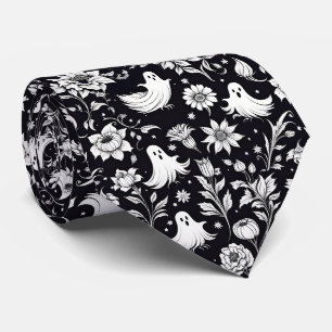 Halloween Zwart & Witte Geesten Bloem Stropdas