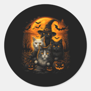Halloween Zwart-Witte Katten Met Pompoenen Vol Ronde Sticker