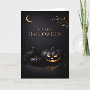 Halloween Zwarte Gouden Pompoenen Kaart