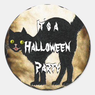 HALLOWEEN zwarte kat bedrukt faux verbrand perkame Ronde Sticker