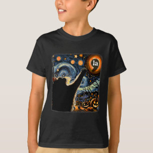 Halloween Zwarte Kat Comma La Sterrennacht Art Kam T-shirt