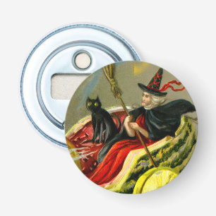  Halloween zwarte kat en heks Button Flesopener